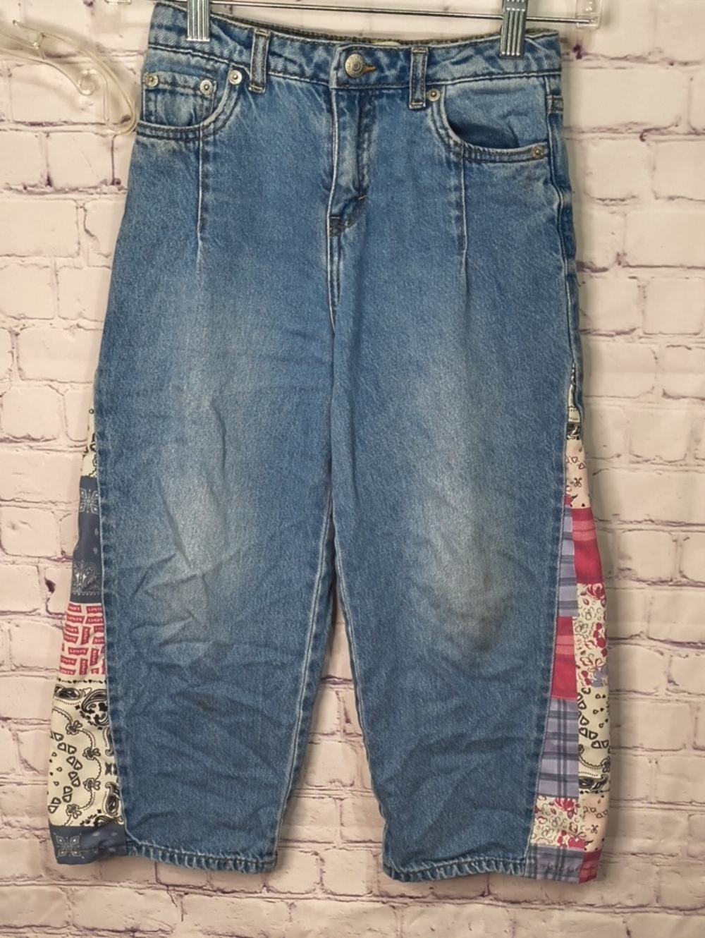Classic Light Blue High Rise Baggy Girls Jeans With Patches On The Side S 6 AU